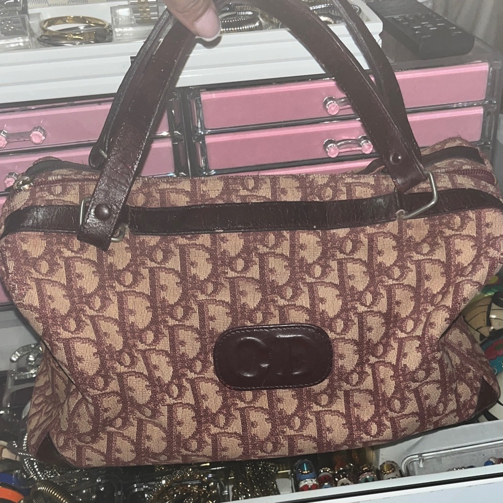 Rare Authentic Vintage Christian Dior Burgundy Monogram Boston